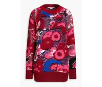 Floral-jacquard wool-blend sweater - Red