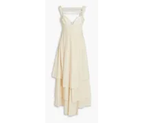 Layered wool-blend midi dress - White