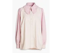 Ruffle-trimmed two-tone denim shirt - Pink
