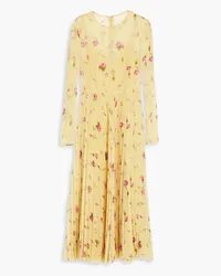 RED Valentino Pleated floral-print chiffon midi dress - Yellow Yellow