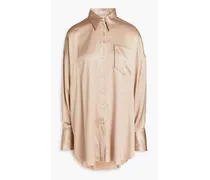 Bead-embellished stretch-silk satin shirt - Neutral