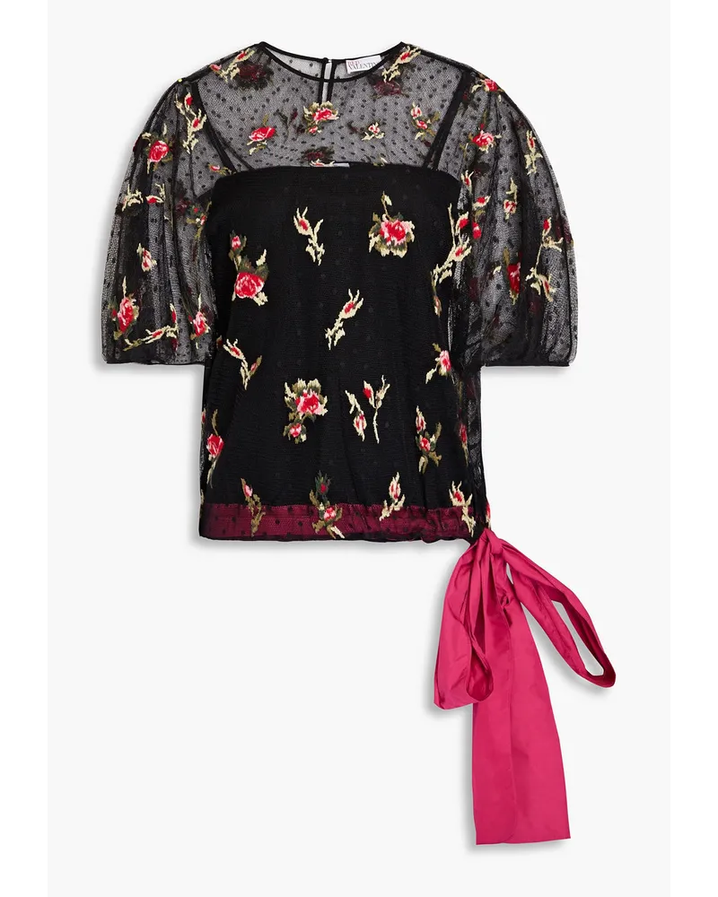 RED Valentino Embroidered point d'esprit blouse - Black Black