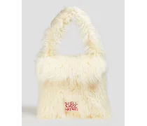 Faux shearling shoulder bag - White