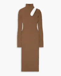 Anine Bing Victoria cutout ribbed cotton turtleneck midi dress - Brown Brown