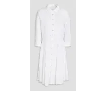 Broderie anglaise-paneled slub linen mini shirt dress - White