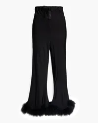 SLEEPER Feather-embellished satin pants - Black Black