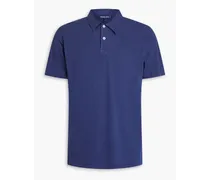 Cotton and linen-blend jersey polo shirt - Blue