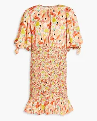 byTiMo Shirred floral-print satin-crepe mini dress - Orange Orange