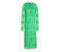 Cutout twisted corded lace midi dress - Green