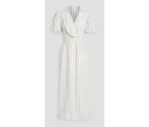 Maya twisted striped linen and cotton-blend midi dress - White