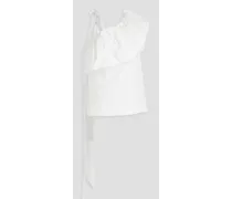 Valentino Garavani Gathered cotton-blend taffeta top - White White