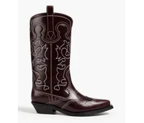 Embroidered leather western boots - Burgundy