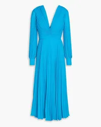 Badgley Mischka Ruched pleated chiffon midi dress - Blue Blue