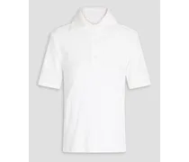 Ribbed pointelle-knit cotton polo shirt - White
