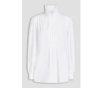 Lace-trimmed pintucked cotton-poplin blouse - White