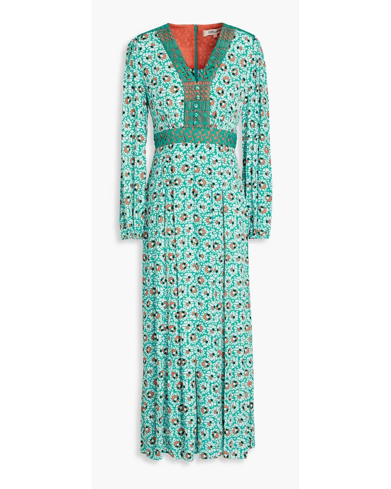 Diane von Furstenberg Anjali guipure lace-trimmed printed crepe midi dress - Green Green