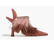 Embellished suede slingback pumps - Pink