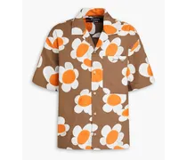 Jean embroidered floral-print cotton-poplin shirt - Neutral