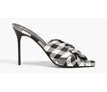 Twisted two-tone checked satin mules - Black