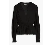Ruffled pleated crepe de chine blouse - Black