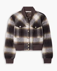 Veronica Beard Stanley suede-trimmed checked wool-blend bomber jacket - Brown Brown