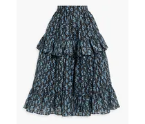 Tate ruffled printed jacquard midi skirt - Blue