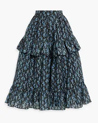 Shrimps Tate ruffled printed jacquard midi skirt - Blue Blue