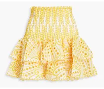 Noa ruffled broderie anglaise cotton-blend mini skirt - Yellow