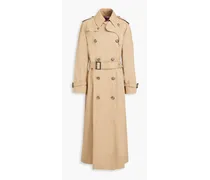 Double-breasted cotton-blend gabardine trench coat - Neutral