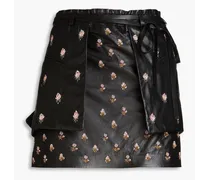 Bead-embellished leather mini skirt - Black