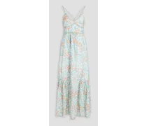 Claudie Pierlot Rolim lace-up floral-print cotton maxi dress - Blue Blue