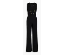 Balmain Wrap-effect button-embellished grain de poudre wool jumpsuit - Black Black