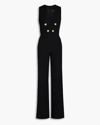 Balmain Wrap-effect button-embellished grain de poudre wool jumpsuit - Black Black