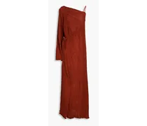 Cher one-shoulder plissé bamboo and silk-blend maxi dress - Red