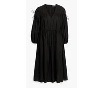 Gathered cotton-poplin dress - Black