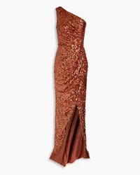 RASARIO One-shoulder draped sequined satin-jersey maxi dress - Metallic Metallic