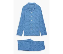 Printed stretch-modal jersey pajama set - Blue