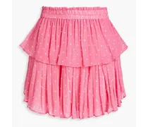Tiered polka-dot georgette mini skirt - Pink