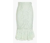 Fluted cotton-blend corded lace midi skirt - Green