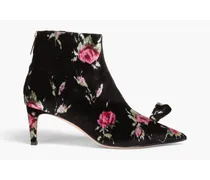 Bow-embellisehd floral-print velvet ankle boots - Black
