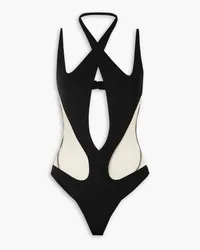 Thierry Mugler Cutout twist-front stretch-jersey and tulle bodysuit - Black Black