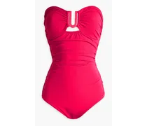 Ruched ring-embellished swimsuit - Pink