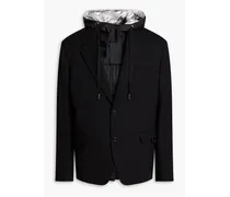 Layered shell and wool-blend hooded blazer - Black