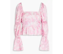 Floral-print stretch-silk sati top - Pink