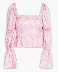 Ganni Floral-print stretch-silk sati top - Pink Pink