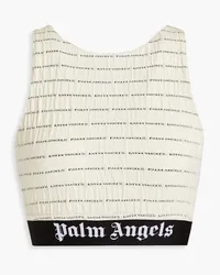 Palm Angels Cropped shirred printed cotton-blend jersey T-shirt - Neutral Neutral