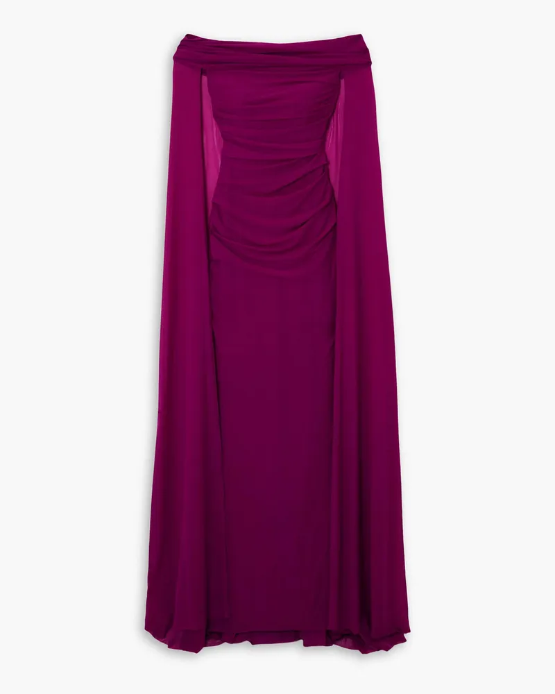 Talbot Runhof Off-the-shoulder cape-effect stretch-chiffon gown - Purple Purple