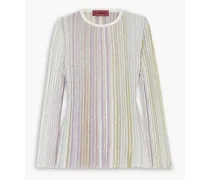 Sequin-embellished striped ribbed-knit top - Purple