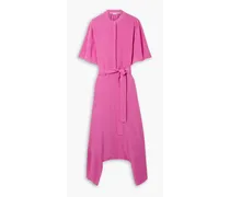 Belted asymmetric silk crepe de chine midi dress - Pink