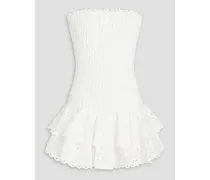 Megan ruffled broderie anglaise cotton-blend mini halterneck dress - White